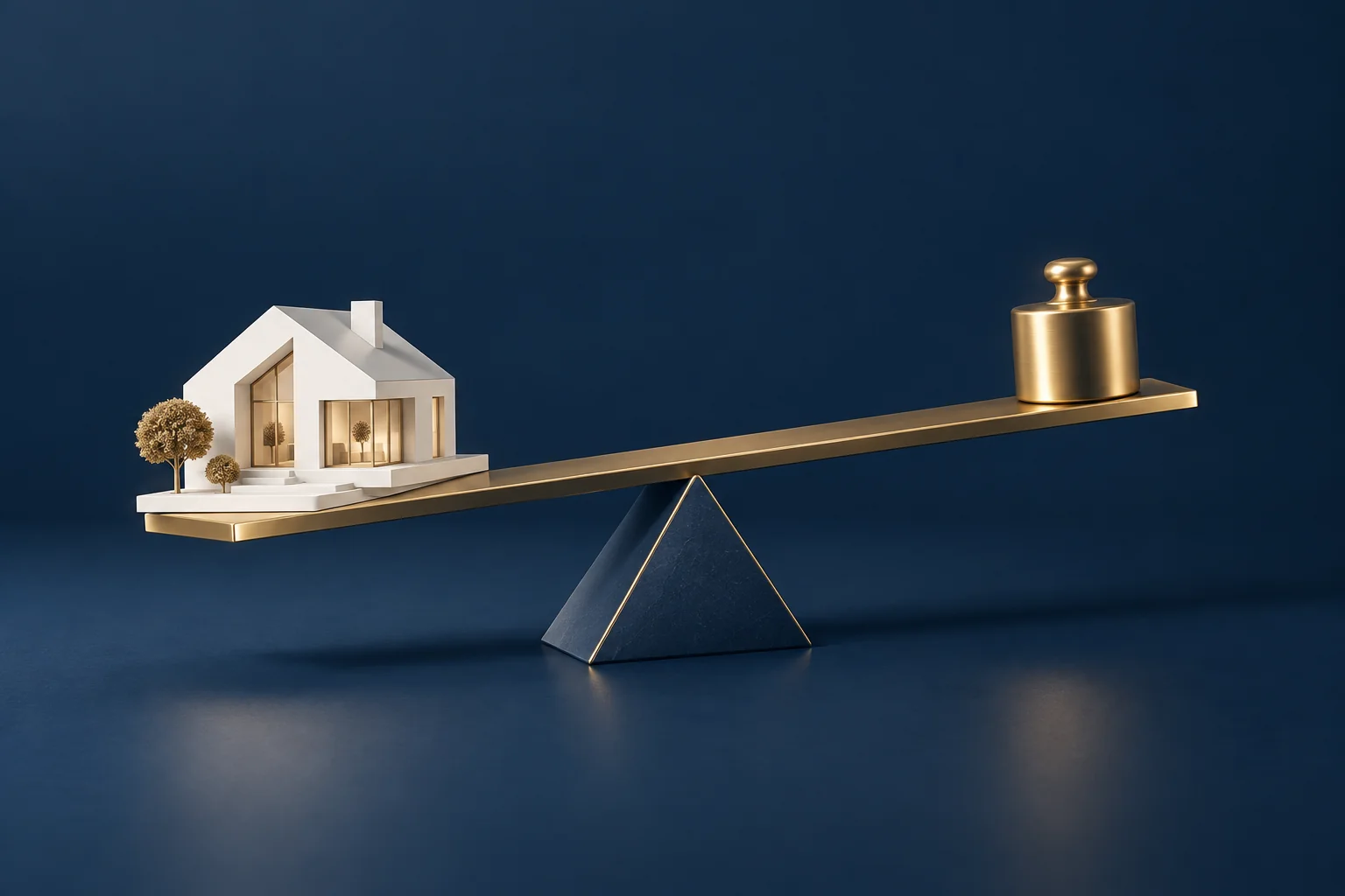 Eine Immobilie auf einem goldenen Hebel: Finanzierung verstärkt Chancen und Risiken