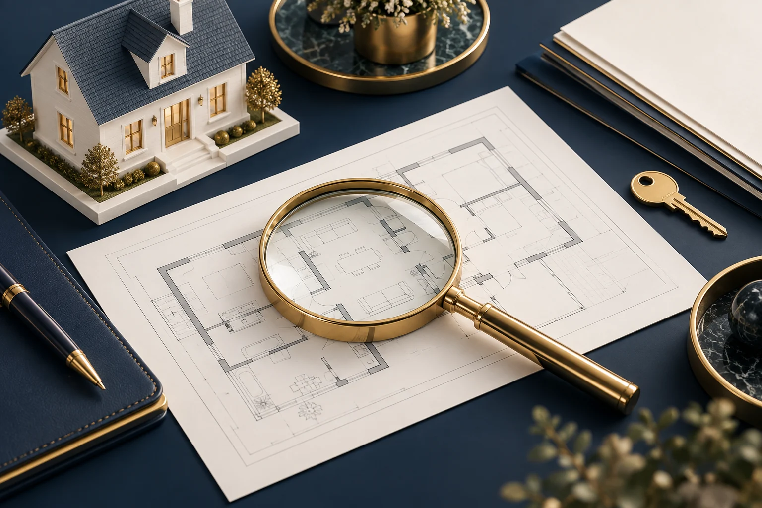Haus, Bauunterlagen und Detailprüfung als Grundlage einer fundierten Immobilienbewertung