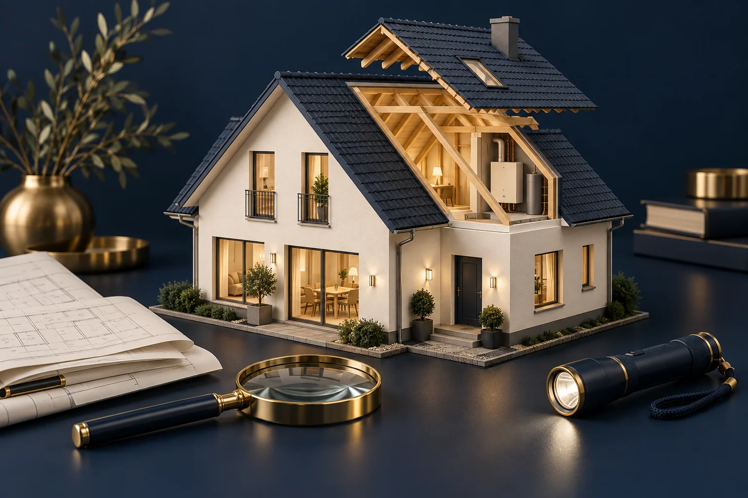 Haus mit geöffnetem Dach: Unter Dachschrägen unterscheiden sich Bodenfläche und anrechenbare Wohnfläche